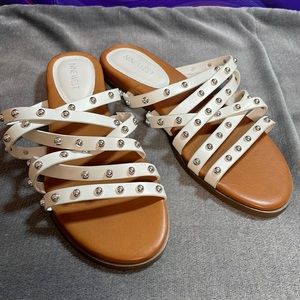 Nine West White Candy Flat Slice Sandals Size 8M New